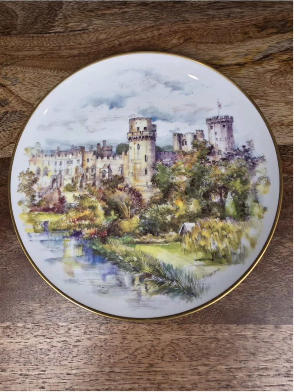 VTG Gloria Bayreuth Old English Castle Plates England Set 4 Germany 24K Gold